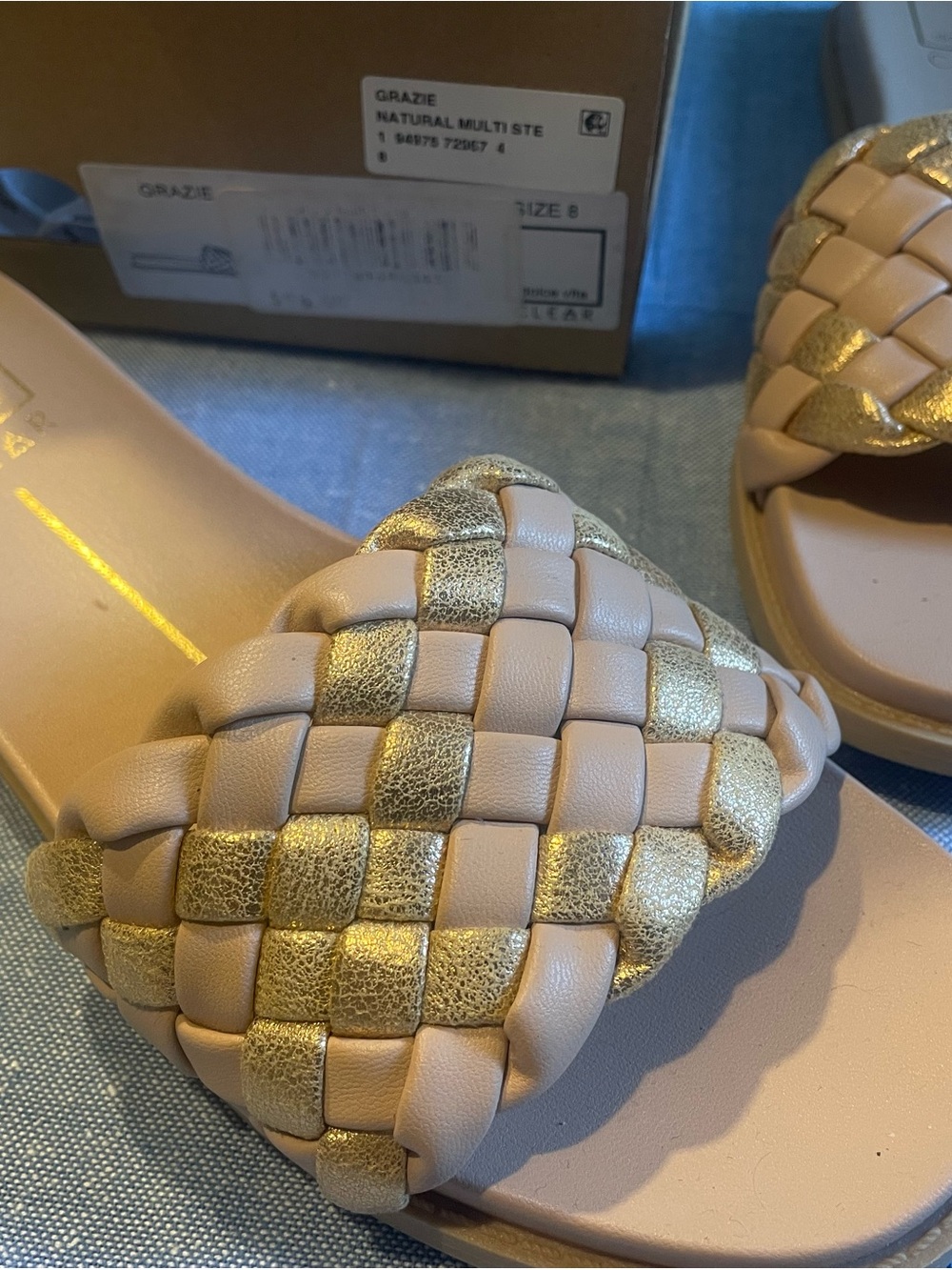 Grazie Pink and Gold Braided Slide Mules - Picture 2 of 4